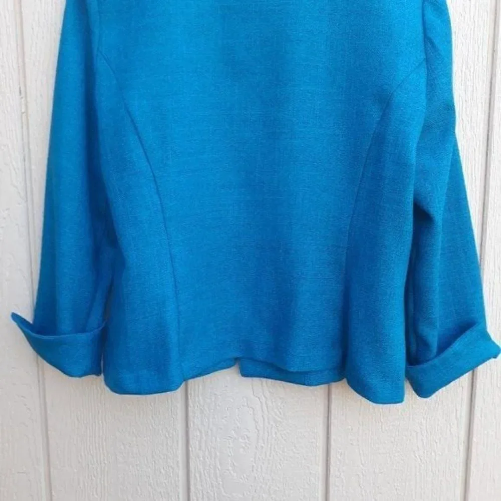 Vintage R&K Blazer Open Scalloped Mandarin Swirl Embroidered Cuffed‎ Teal Sz 14P